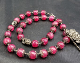 Genuine Beautiful Pink Aventurine Stone Beads Necklace With Silver Pendant Necklace
