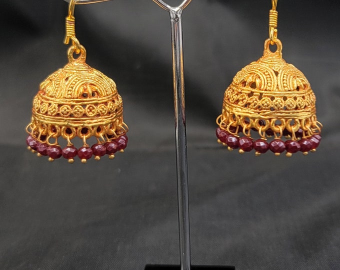 Gold Plated Beautiful Earrings With Natural Red Ruby Gemstone