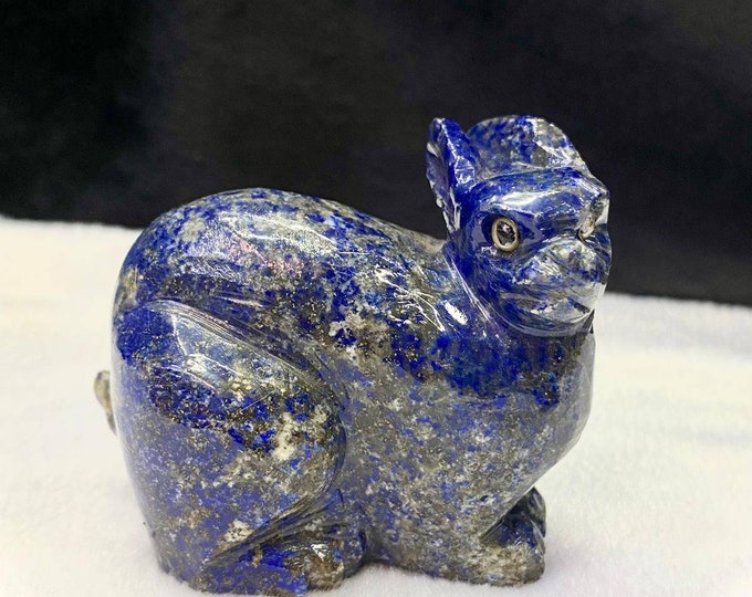 Wonderful Afghanistan Handicraft Vintage Natural Lapis Lazuli Stone Cat Statue
