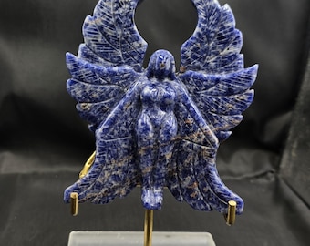 Antique Afghanistan Near Eastern Angel Carved Authentic Lapis Lazuli Stone Art Deco