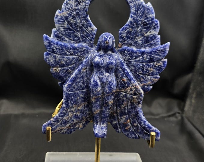 Antique Afghanistan Near Eastern Angel Carved Authentic Lapis Lazuli Stone Art Deco