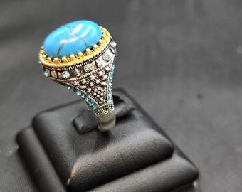 Old Vintage Silver Ring With Natural Turquoise Stone Handmade