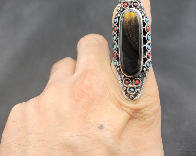 Beautiful Vintage Silver Ring With Black Agate Stone Handmade Unique Silver Ring