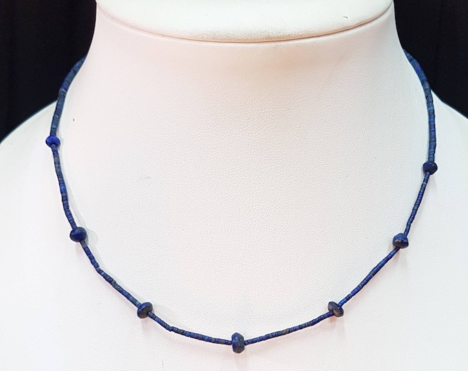 Vintage Afghan Beautiful Lapis lazuli Stone Handmade Tinny Beads Necklace