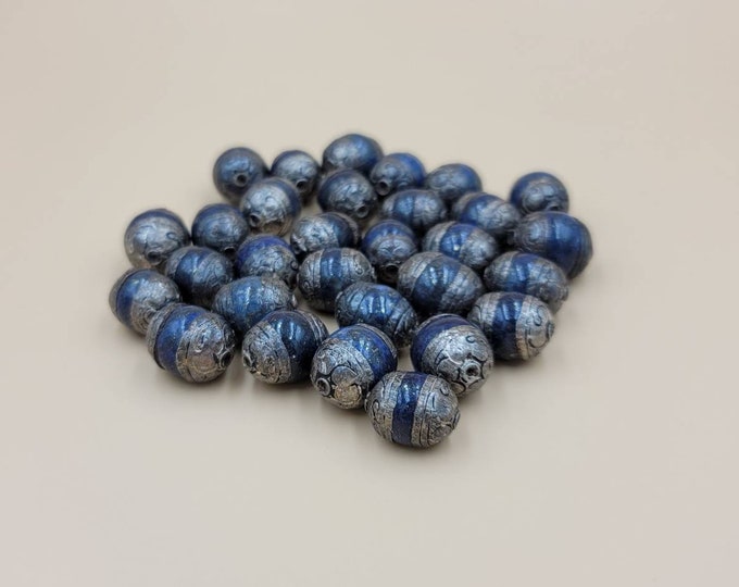 Vintage Afghanistan Lapis Lazuli Natural Stone Wonderful Silver Vintage Beads 15mm