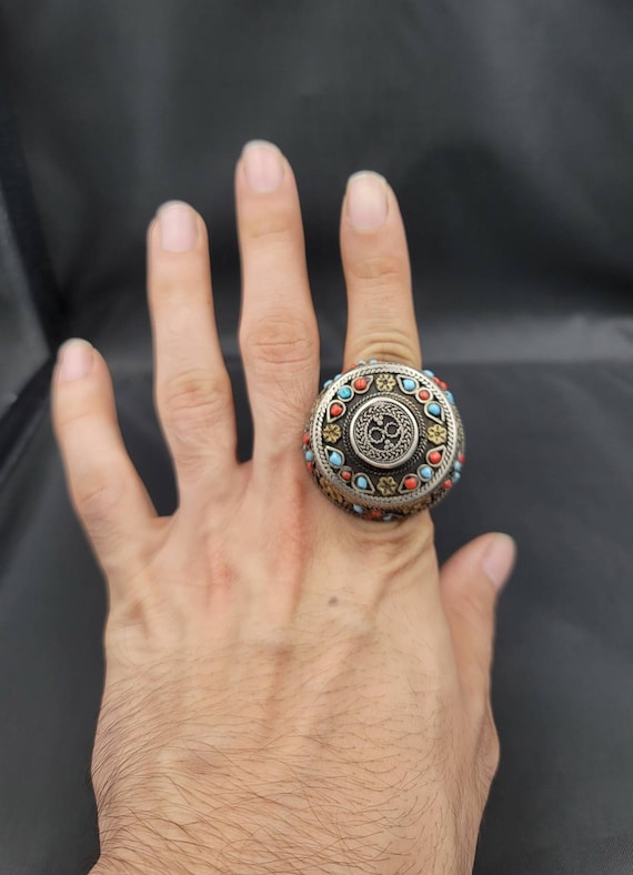 Gerogues Old Silver Huge Ring Yamodi Afghan Ring … - image 2