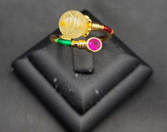 Golden Rutail Quratz Stone Gold Plated Beautiful Adjustable Ring