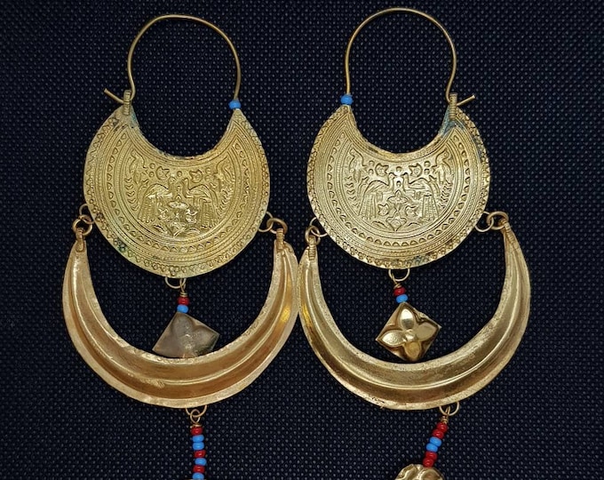 Gold on Silver Wonderful Antique Bukhari Empire Huge Unique Earring