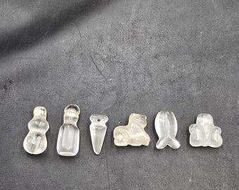 Ancient Old Indo Tibeten Clear Crystal Quartz Antique Amulet 6 Picese Pendant Beads