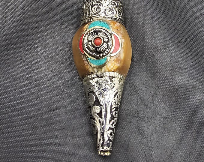 Beautiful Handmade Silver Nepali Design Stone Pendant With Coral Stone