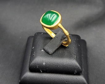 Genuine Green Jade Stone Vintage Near Eastern Ring Adjustable