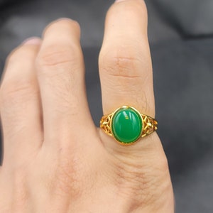 Beautiful Vintage Gold on Silver Ring With Natural Green Jade Stone image 4