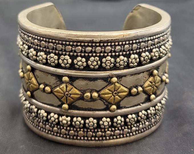 Authentic Old Antique Silver With Gold Plated Afghani Bangle /Bracelet With Lapis lazuli And Turquoise Stone
