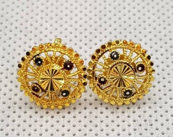 Gold Plated Stud Earrings: Handmade Anamal Inlay