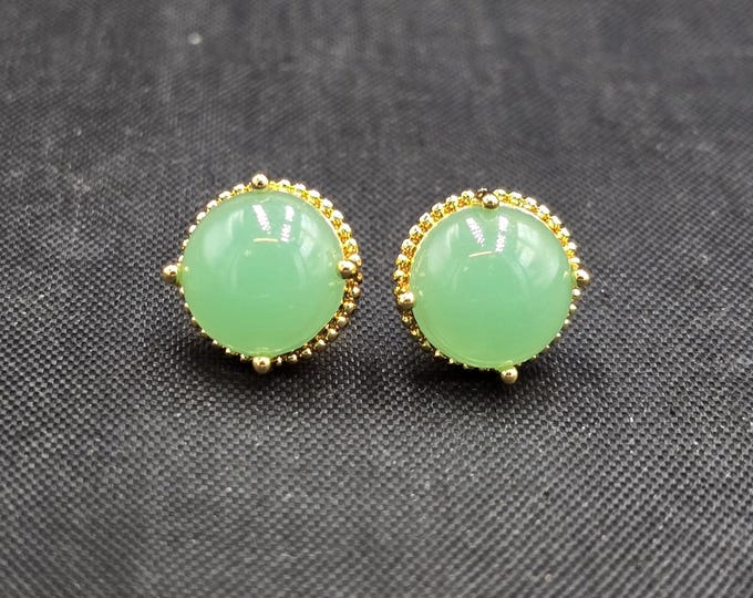 Handmade Gold Over Silver Jade Stud Earrings