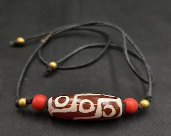 180 BC Ancient Dzi Tibetan 9 Eyes Agate Dzi Bead With Motifs Eyes Necklace