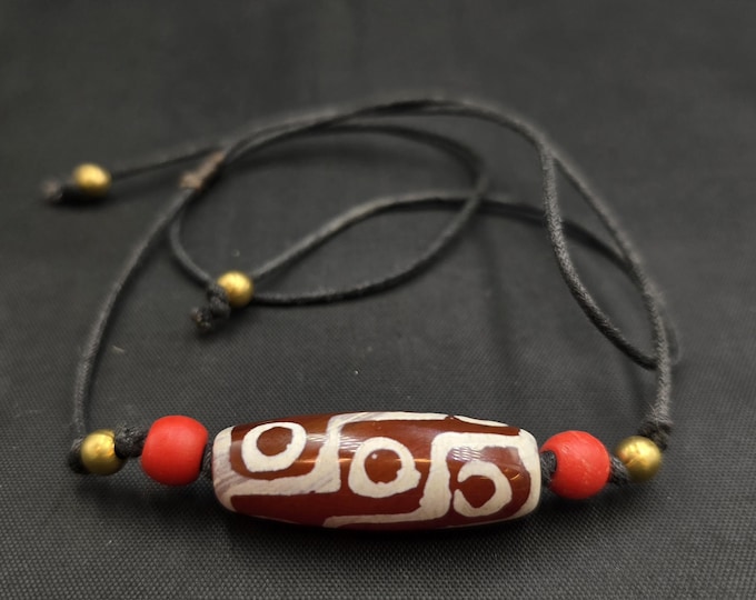 180 BC Ancient Dzi Tibetan 9 Eyes Agate Dzi Bead With Motifs Eyes Necklace