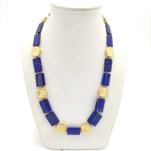 Gerogues Quality Afghanistan Lapis Lazuli Stone With Gold Gulding Beads 64cm Necklace