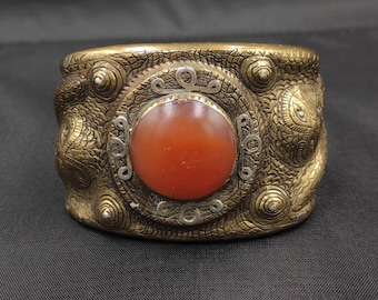 Cicra 1250s Antique Egyptian Bronze With Silver Unique Bangle Bracelet Ancient Agate Stone