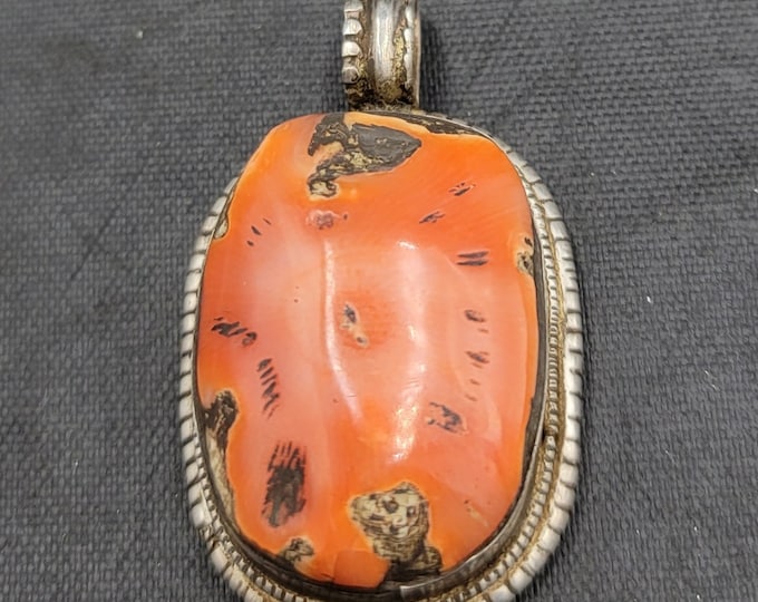 Genuine Antique Old Natural Big Coral Vintage Silver Unique Big Pendant