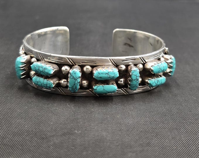 Beautiful Handmade Vintage Silver Bangle With Natural Turquoise Stone