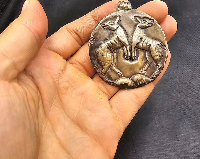 Beautiful Antique Old Silver Greek Empire 2000 BC Unique Found Deer Big Coin Pendant