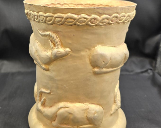 Ancient Greek Empire Authentic Gold On Silver Cup 3rd-4th Century With Deers Carved