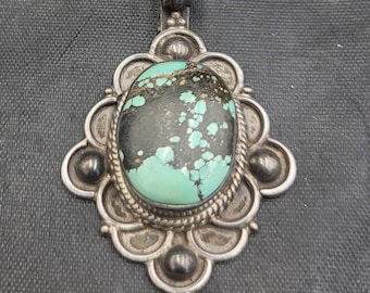 Vintage Native American Turquoise Pendant: Handmade Silver Jewelry