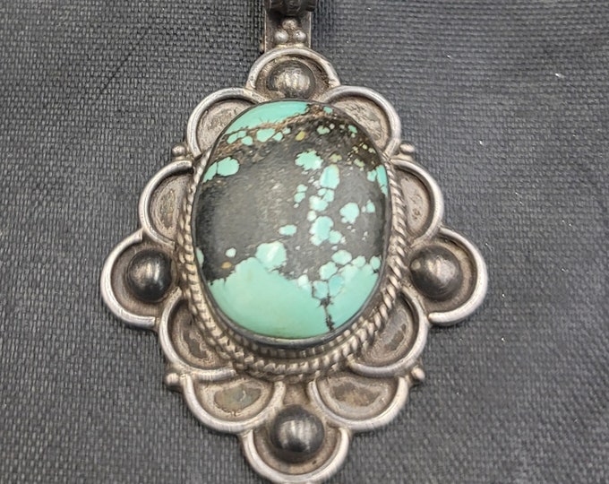 Beautiful Antique Natural Turquoise Native American Vintage Siver Unique Pendant