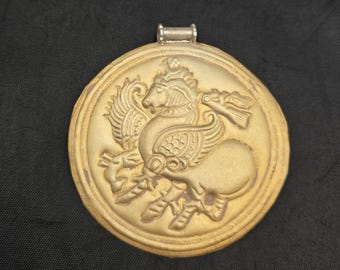 Antique Gold Over Silver Greek Pegasus Coin Pendant - Circa 2000 BC