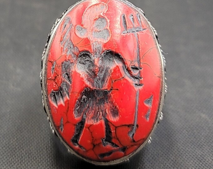 Amizing Vintage Silver Ring With Coral Stone Greek Empire Worries Intaglio Unique Silver Ring