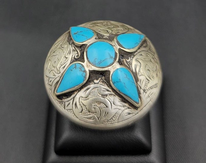 Medieval Old Silver Huge Ring From Mughal With Turquoise Stone