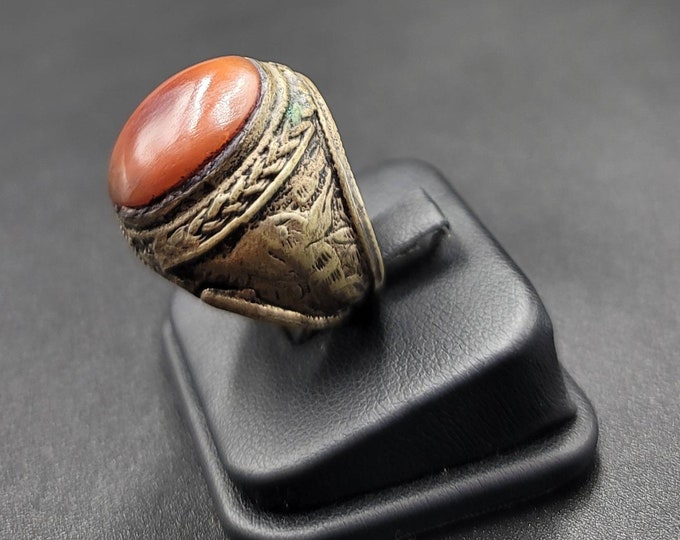 Natural Yemani Ancient Agate Stone Old Vintage Silver Ring