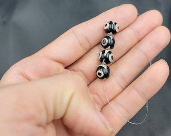 4 Antique Ancient Tibetan Eye Agate Himalayan Etched Longevity Dzi 10mm Round Beads