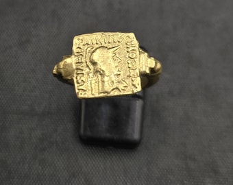 Ancient 2000 BC Century Greek King Coin Antique Bronze Ring