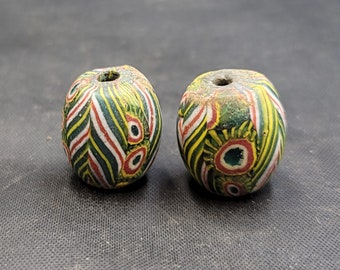 Ancient Mosaic Glass Gabree Beads: Unique Jewelry Pair