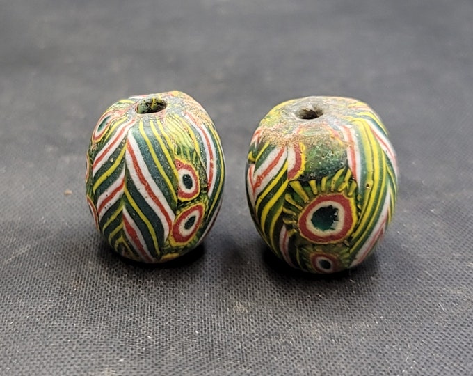 Beautiful Ancient Old Mosaic Glass Gabree Beads 1 Pair Unique Ancient Beads