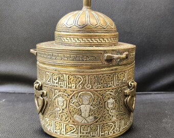 Rare Museum Quality Egyptian Bronze Carved With Silver Islamic Unique Big Box