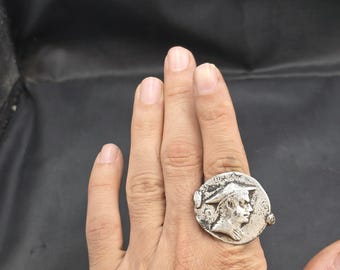 Ancient Greek Empire Coin Ring: Solid Silver, 1000 BC, Size 8