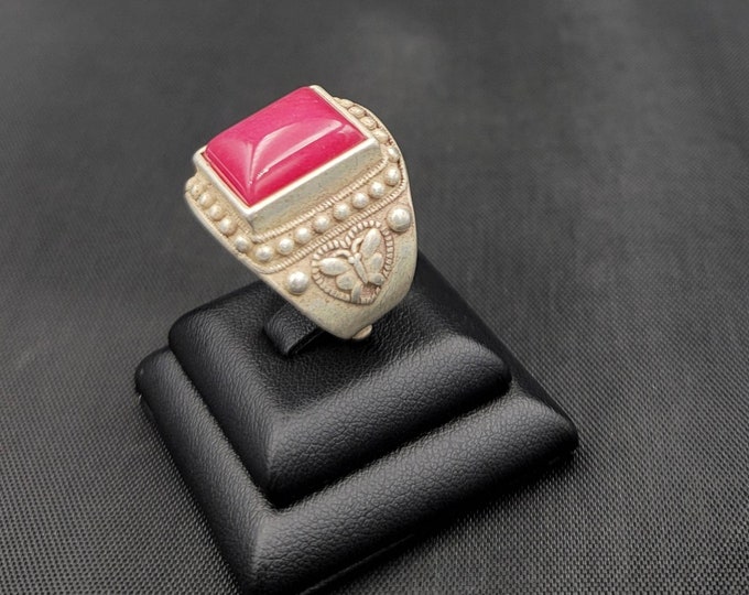 Naga Land Natural Ruby Gemstone Vintage Silver Tibeten Adjustable Ring