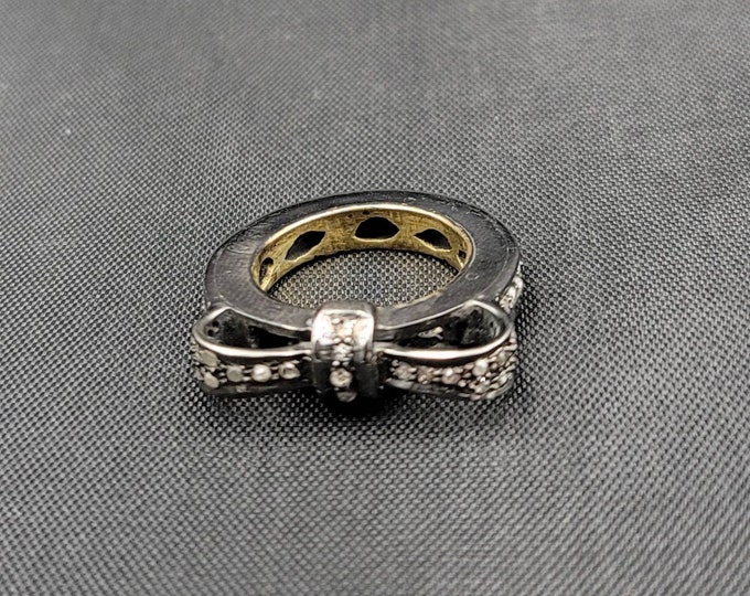 Victorian Best Design Silver With Gold Gulding Ring With Tinny Daimond Gemstone