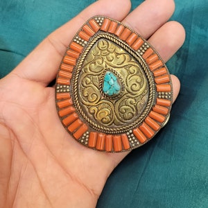 Handmade Coral & Turquoise Brass Belt Buckle