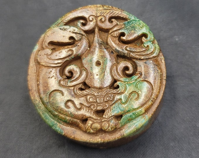 RARE Antique Green Jade Stone Chinese Phoenix Bird Carved Beads Pendant Amulet