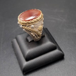 Handmade Silver Agate Ring: Ancient Gold Gilded Art, Size 9