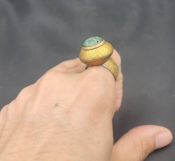 美しい古い天然チベットのターコイズ石シルバーゴールドガルディング 