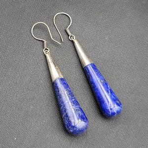 Natural Lapis Lazuli Stone Vintage Silver Earrings From Afghanistan