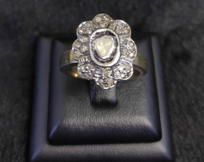 Beautiful Vintage Rose Cut Daimond Gemstones Silver Gold Plated Ring