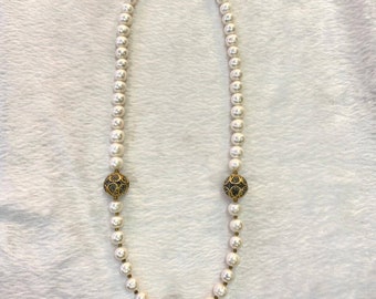 Natural Fresh Water Pearls Round Beads With Vintage Spinal Beads Necklace