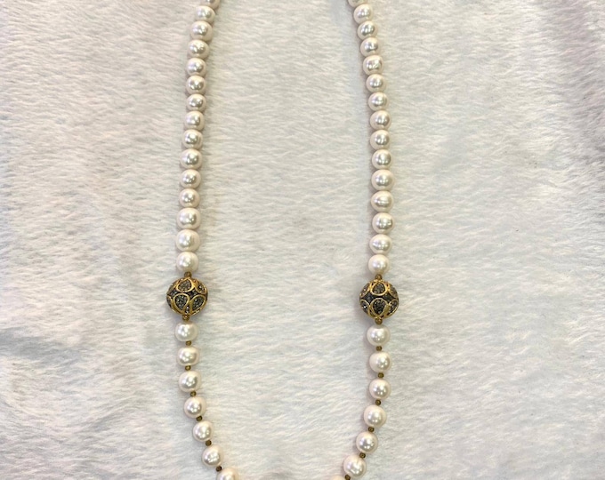 Natural Fresh Water Pearls Round Beads With Vintage Spinal Beads Necklace
