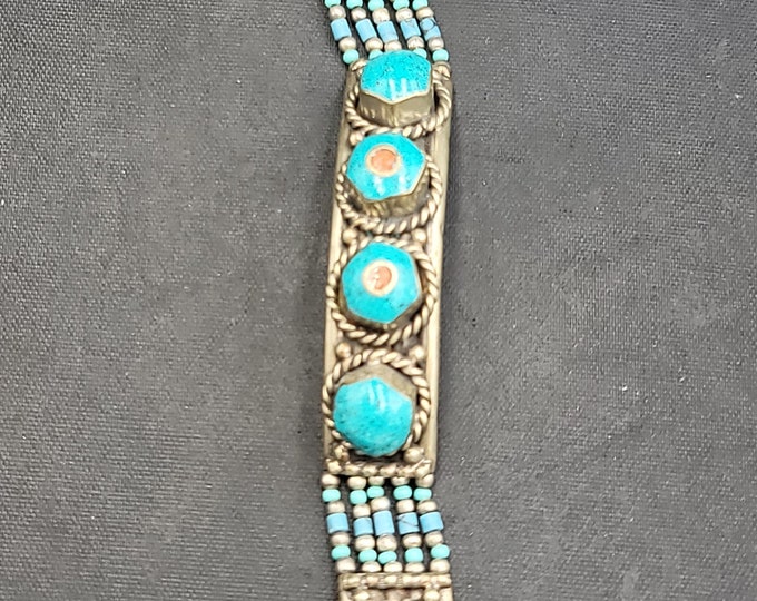 Vintage Nepali Silver Baho Tibeten Design Beautiful Bracelet Turquoise Stone